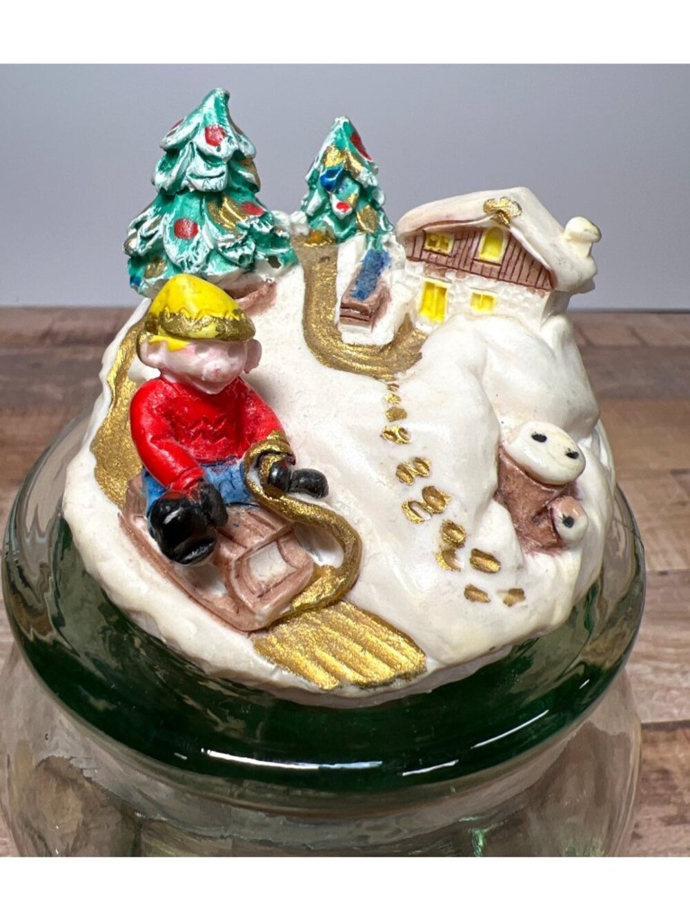 Vintage Glass Jar With Christmas Scene Ceramic Cork Lid